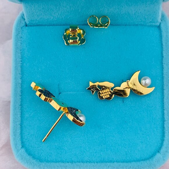 TOUS 4-shapes Cluster Mini Pearl Bear Moon Star Heart Pin Gold Black Earrings - Picture 6 of 15